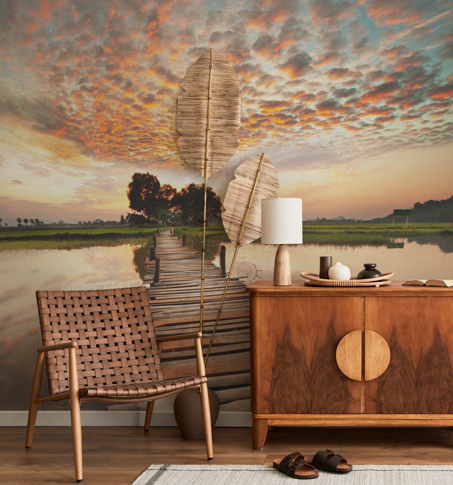 sunset over a lagoon wallpaper mural 