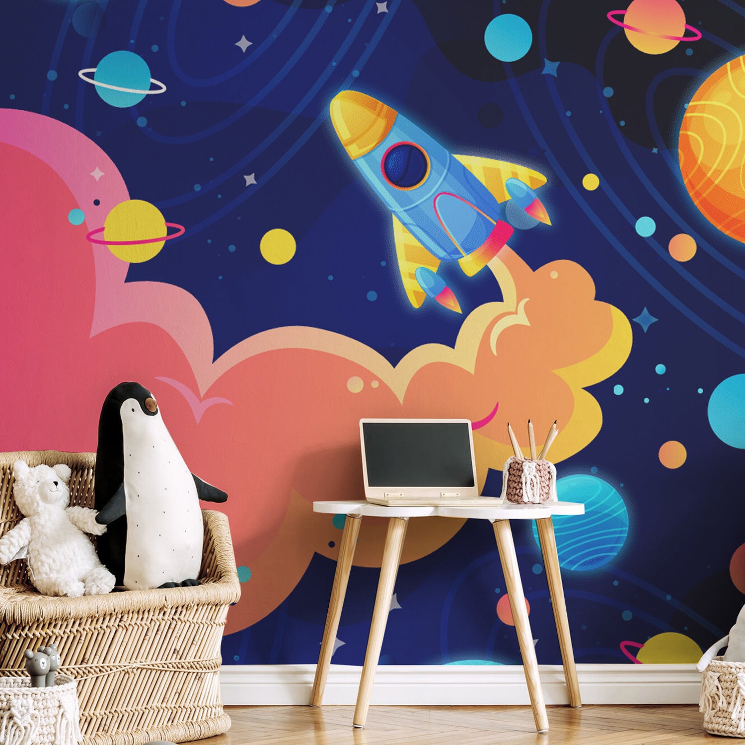 spaceship galaxy for kids wallpaper mural