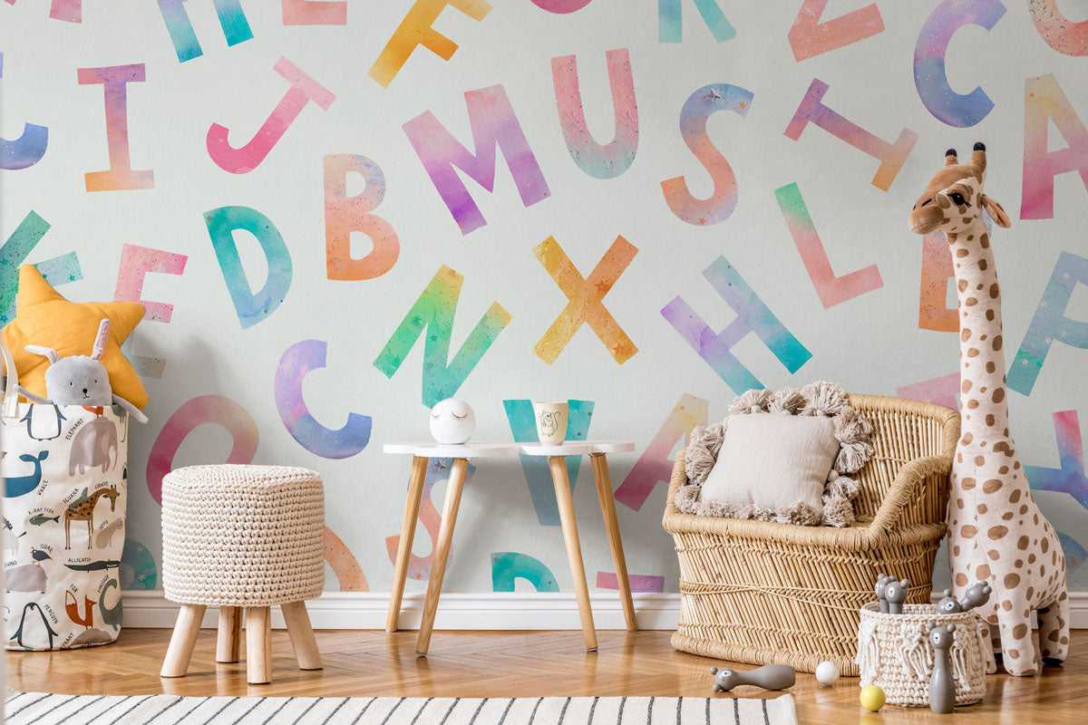 rainbow alphabet wallpaper mural