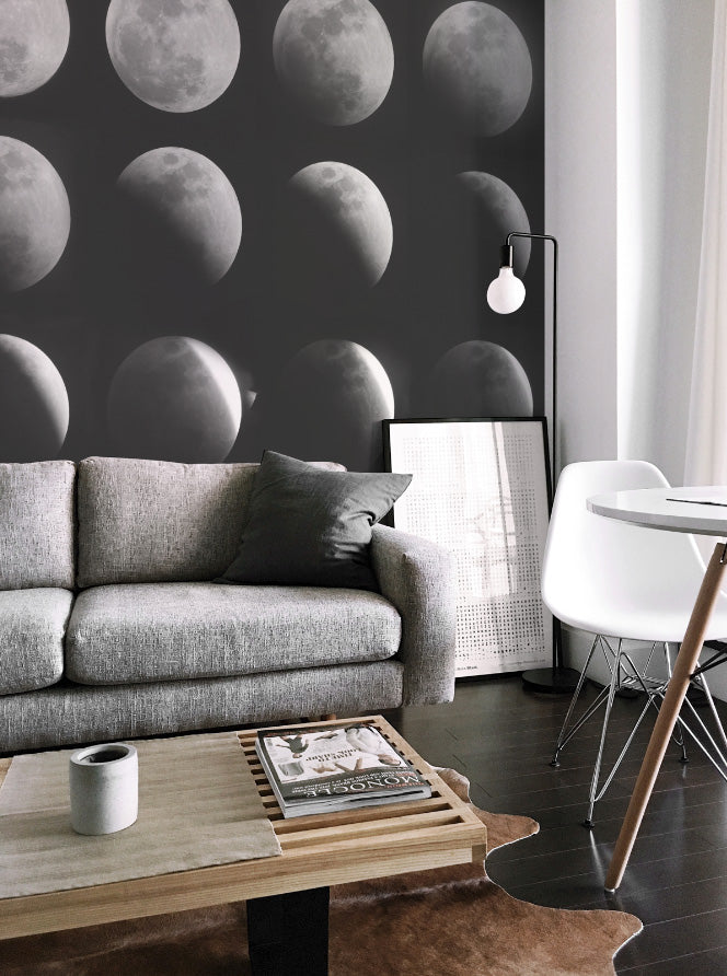 moon phases wallpaper mural for living space