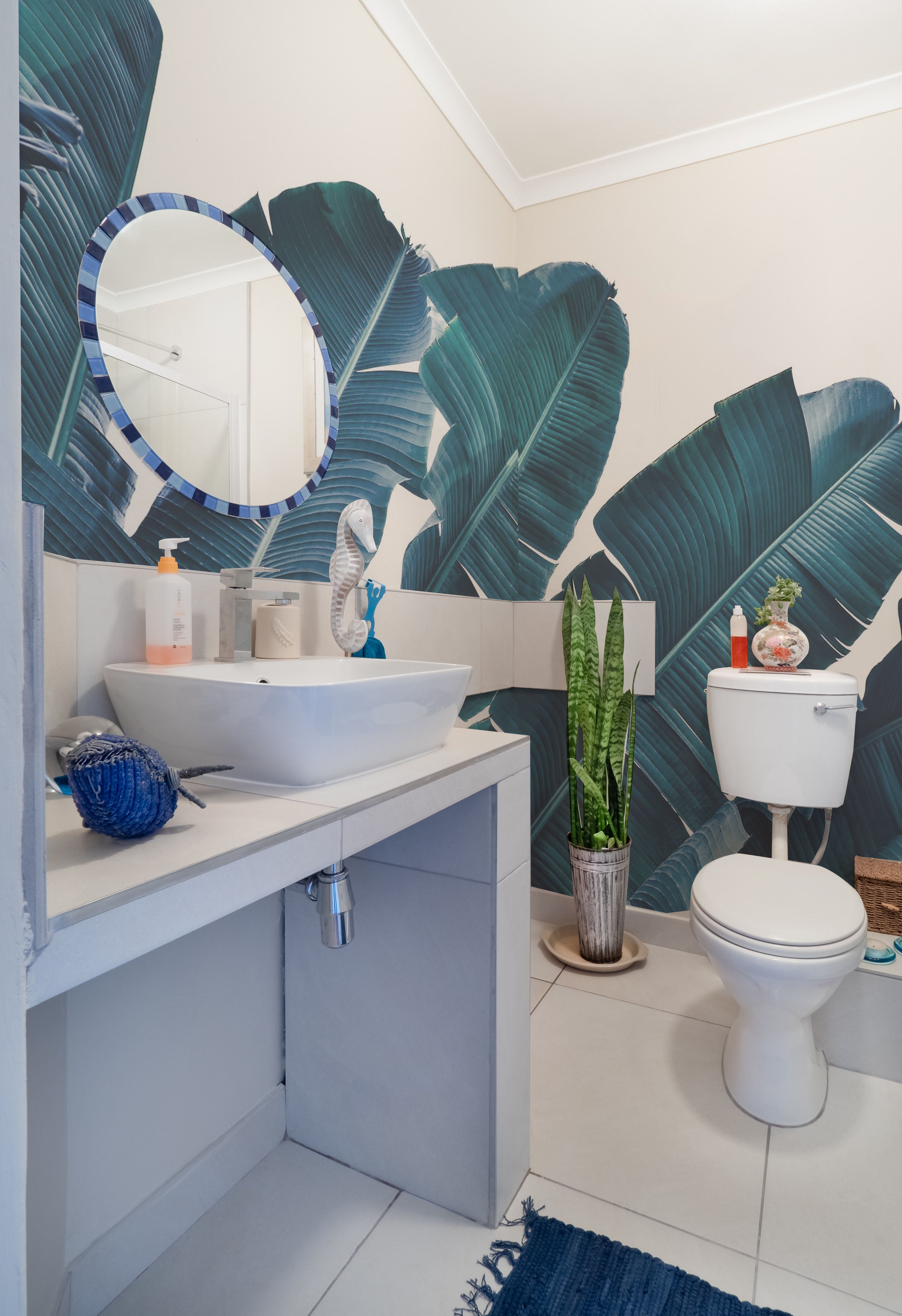 tropical wall murals for powder room 