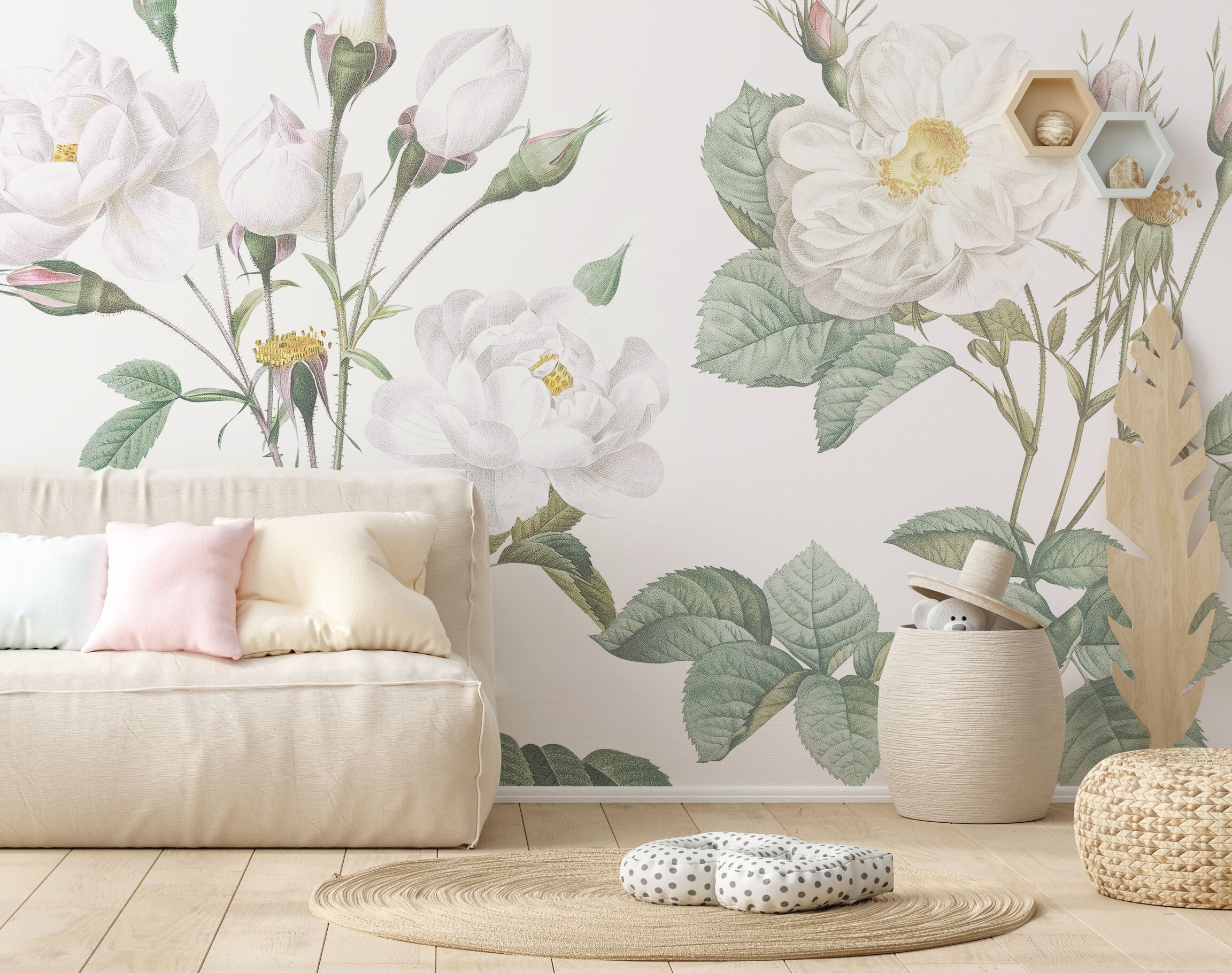 pink and white bell flowers floral wallpaper mural