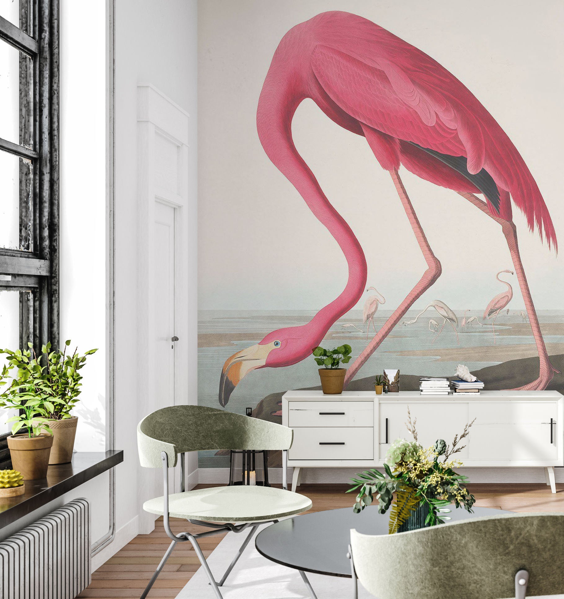pink flamingo wall mural