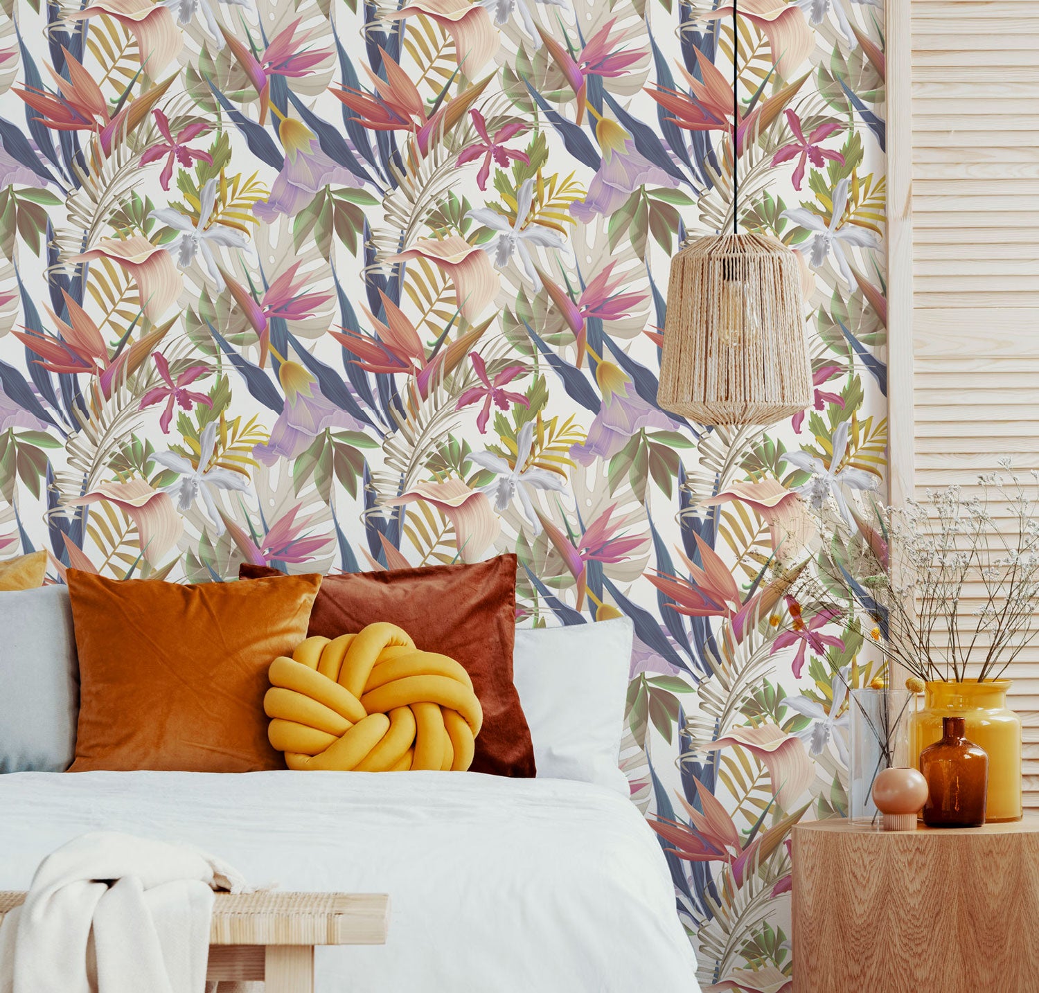 tropical flower wallpaper art for bedroom