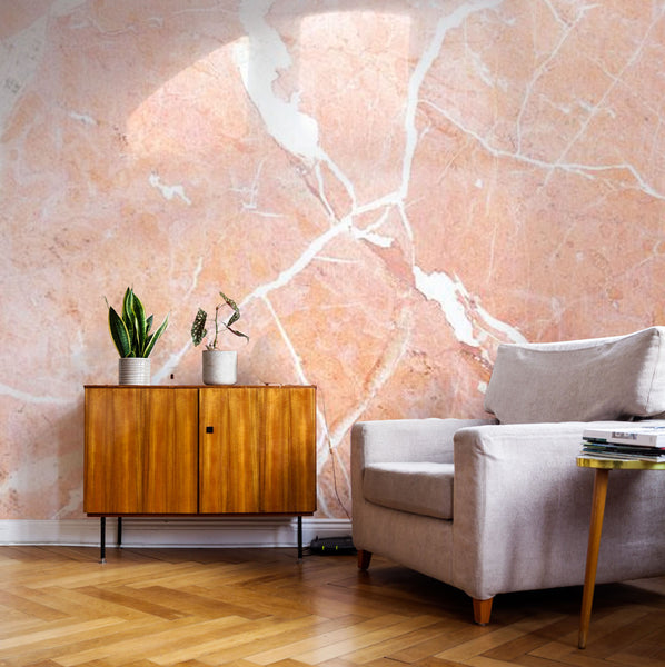 coral crackeds marble wallpaper mural