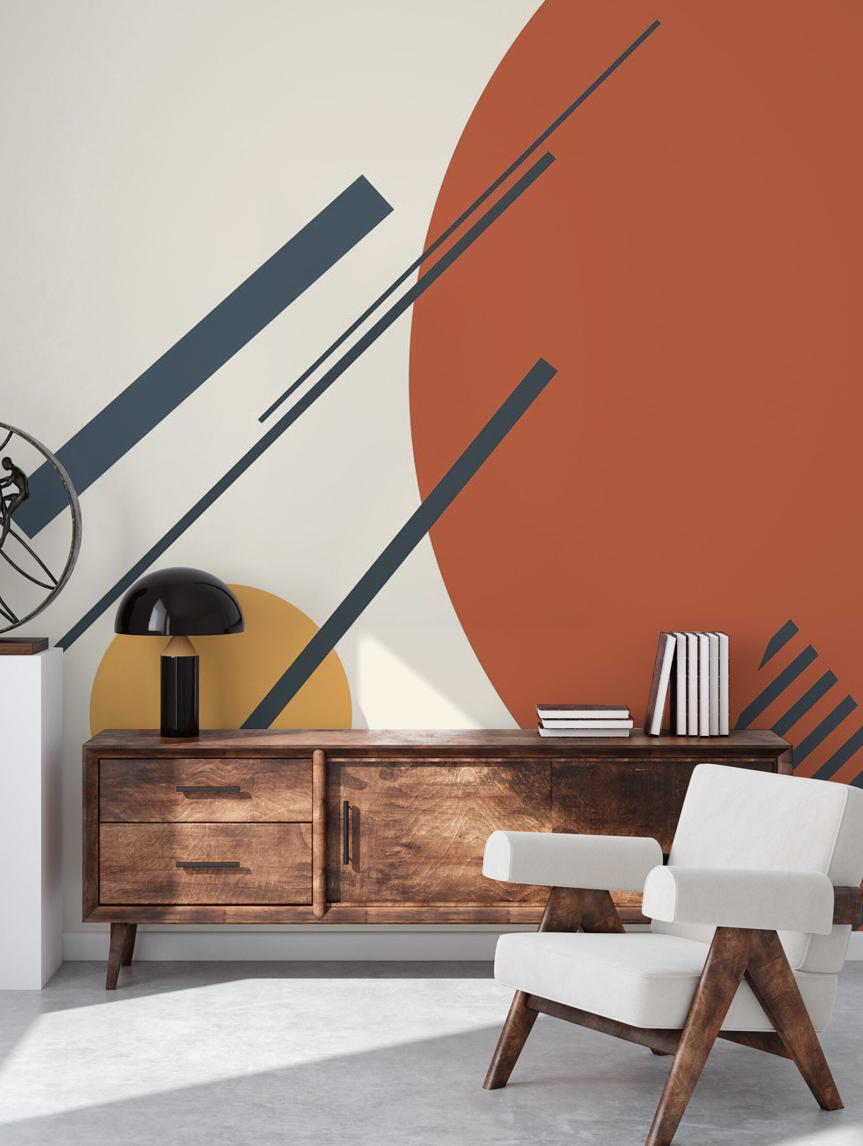 mid-century modern style wallpaper mural abstract