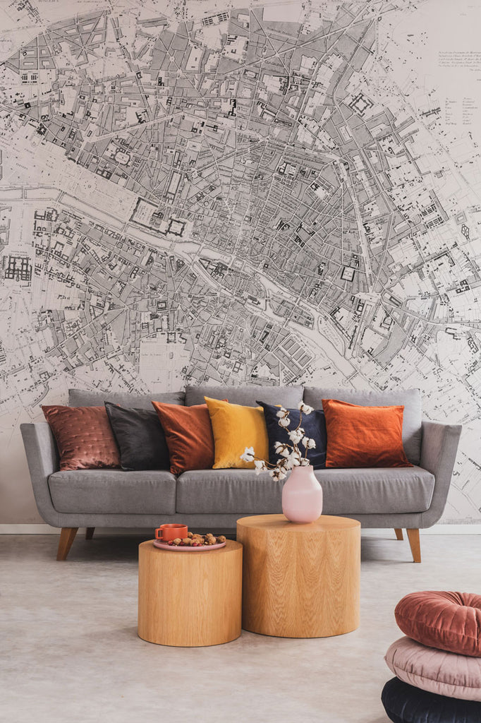 minimal map of paris wallpaper mural