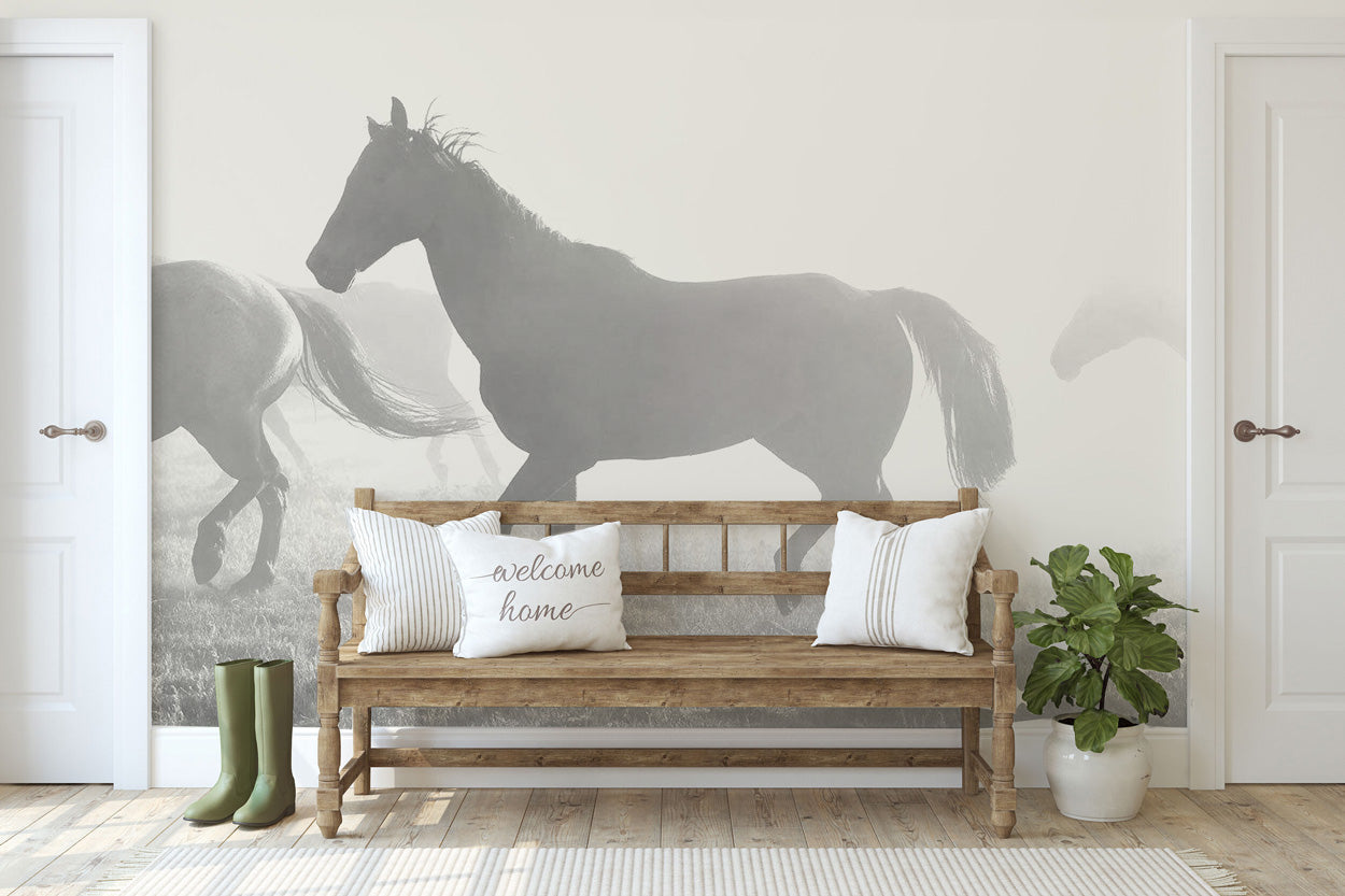 Wild Horses Modern Farmhouse style wallpaper mural