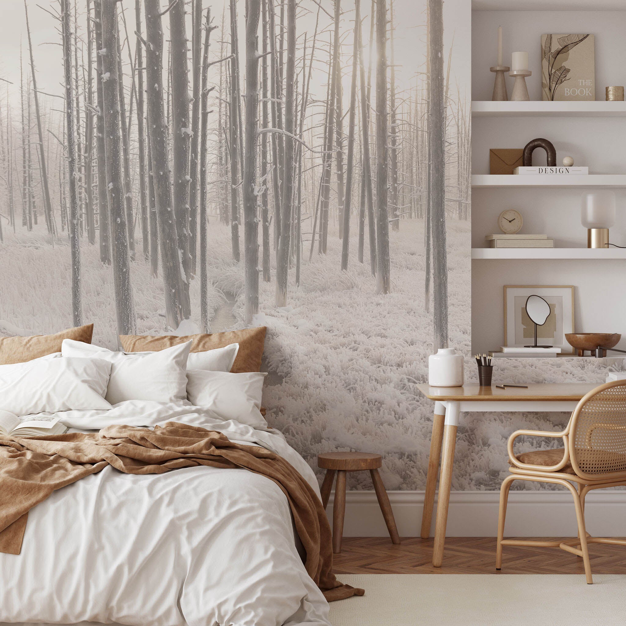 Snowy Forest Creek Wall Mural