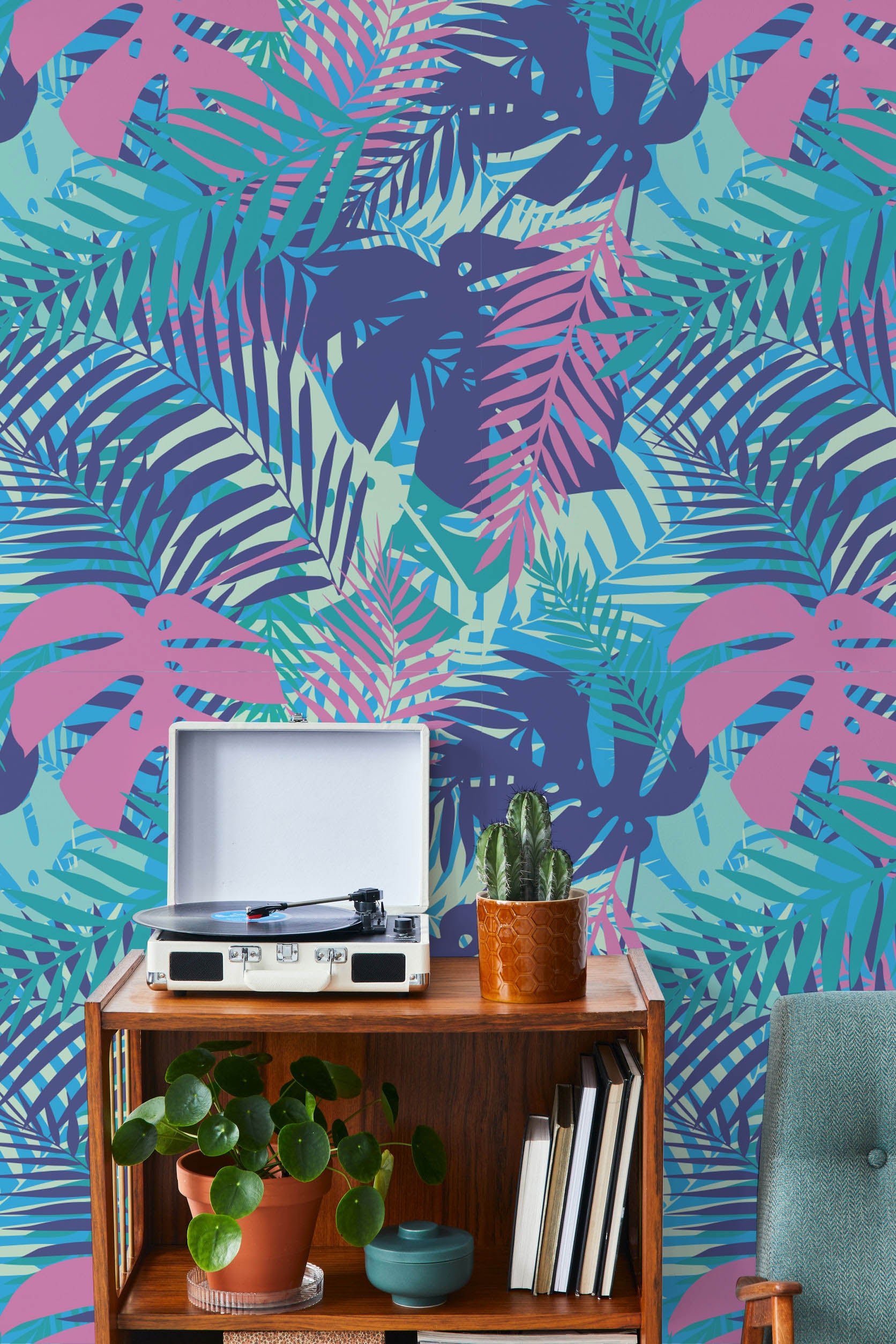 neon tropical wall mural