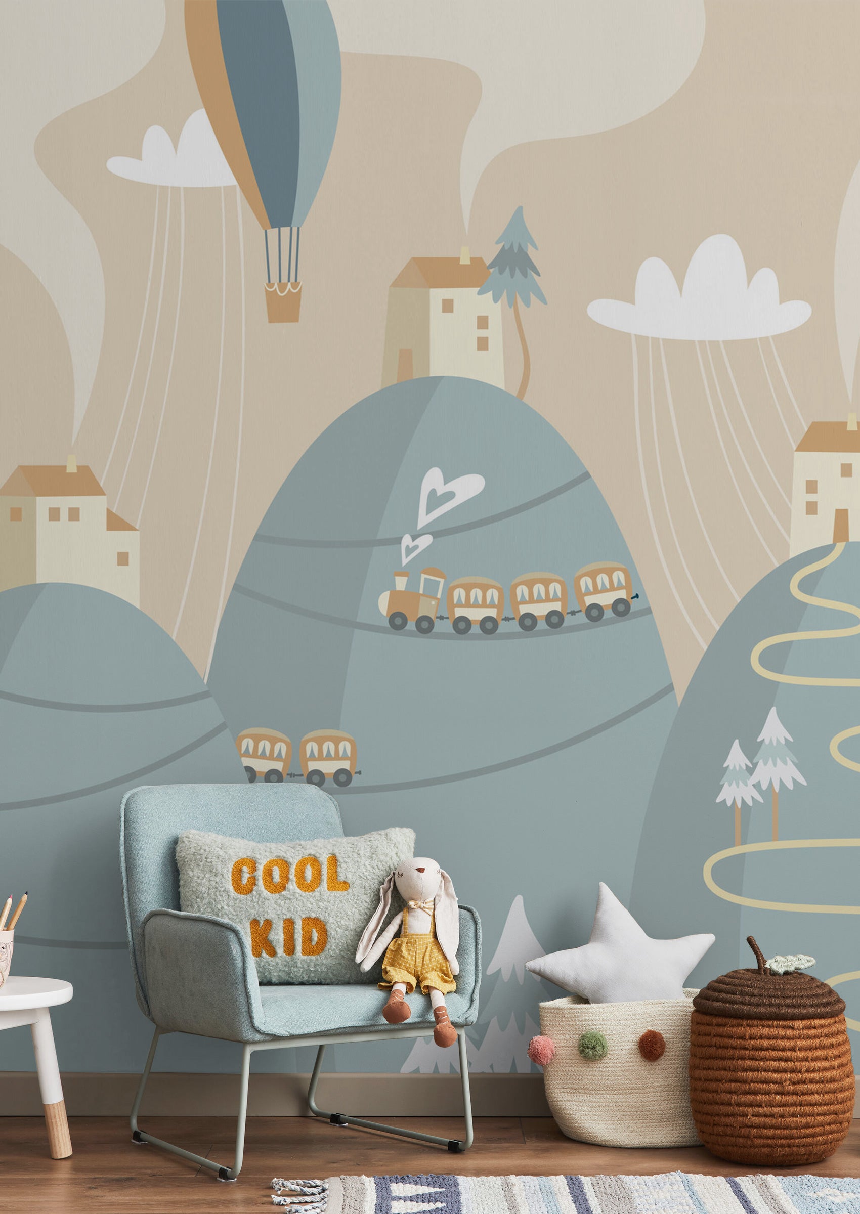 kids sceneray and mountains wallpaper mural for nursery