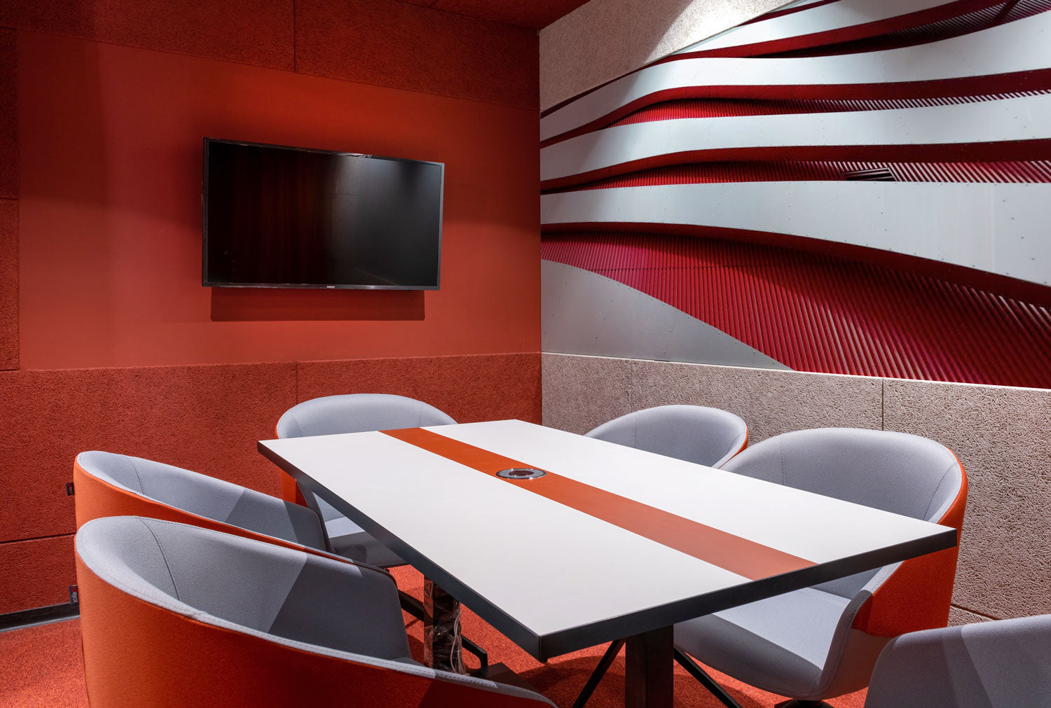 corporate business room with a wall mural 