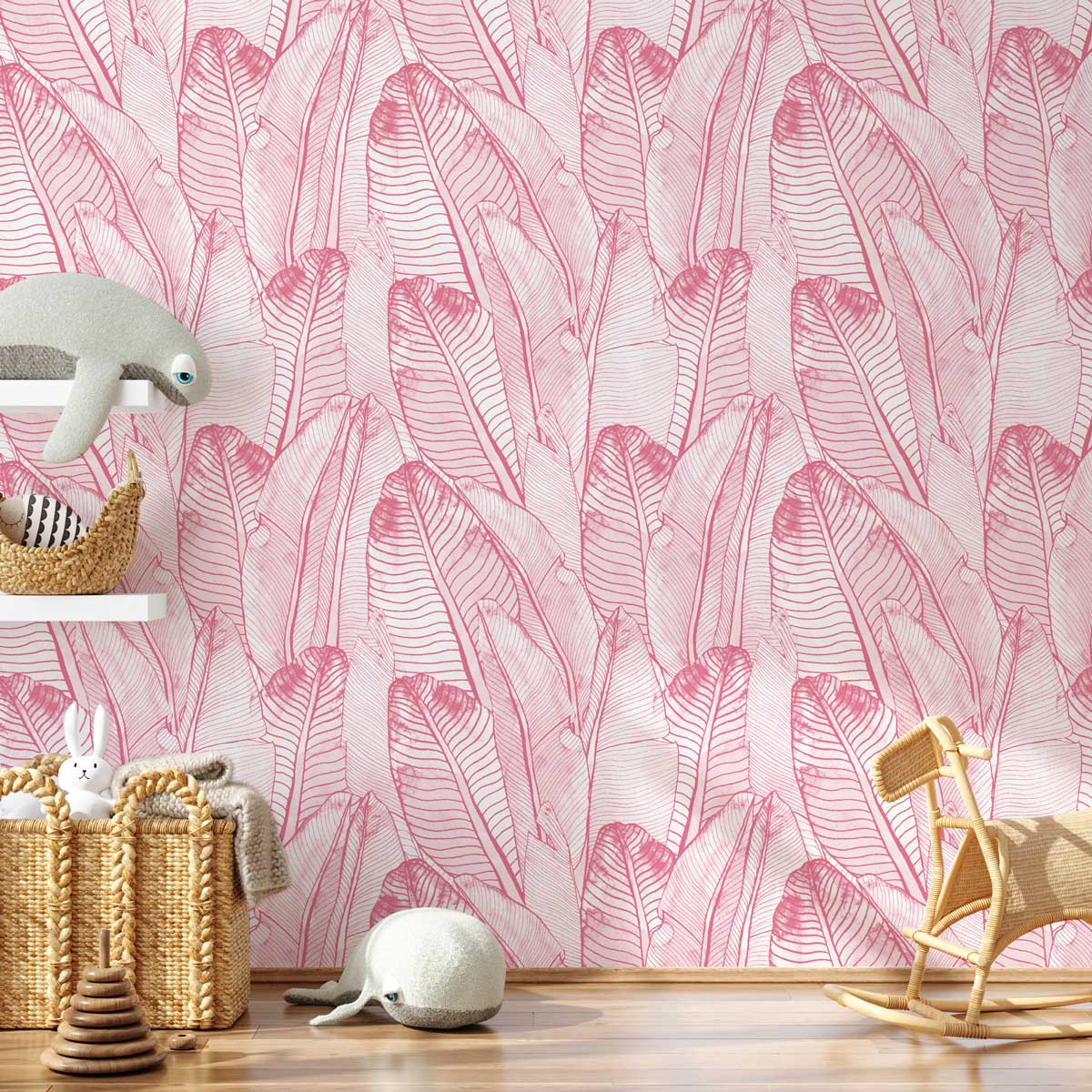 pink palm banana leaves wallpaper
