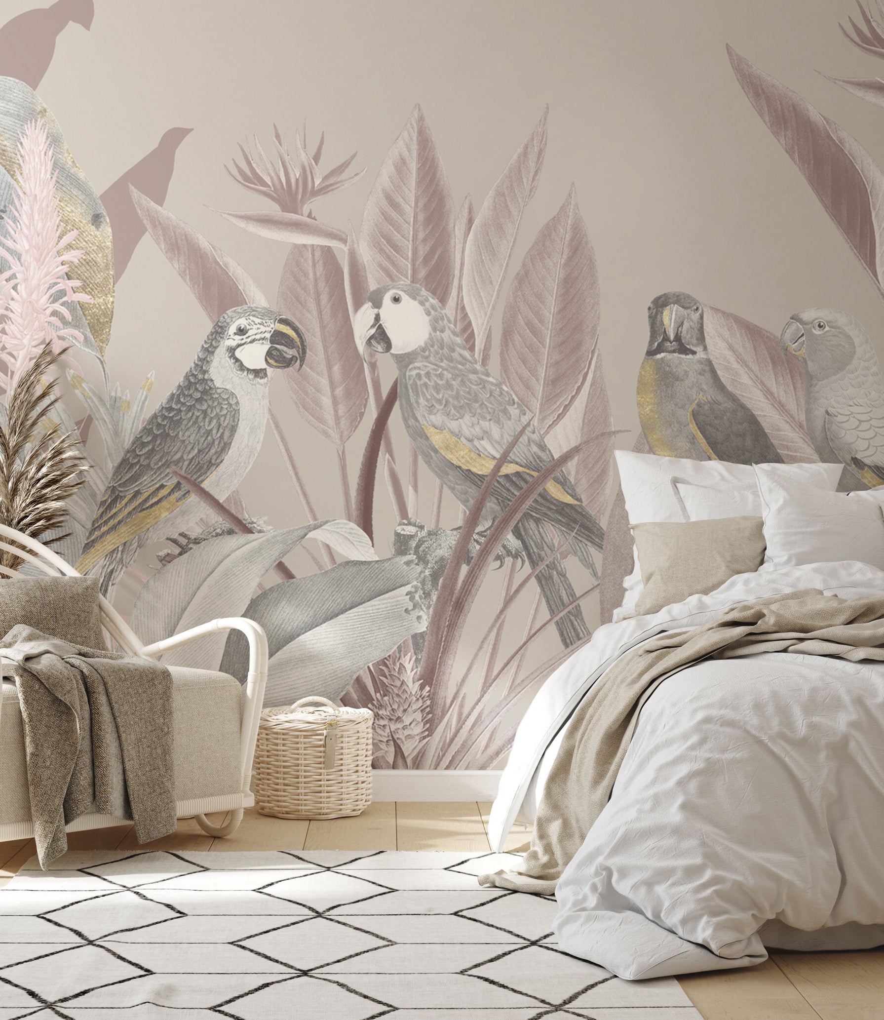 silver macaw tropical bird wall mural 