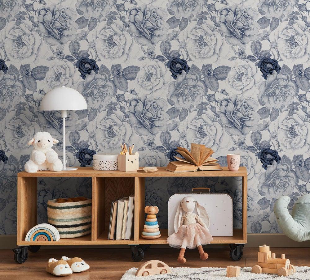 blue floral wallpaper mural