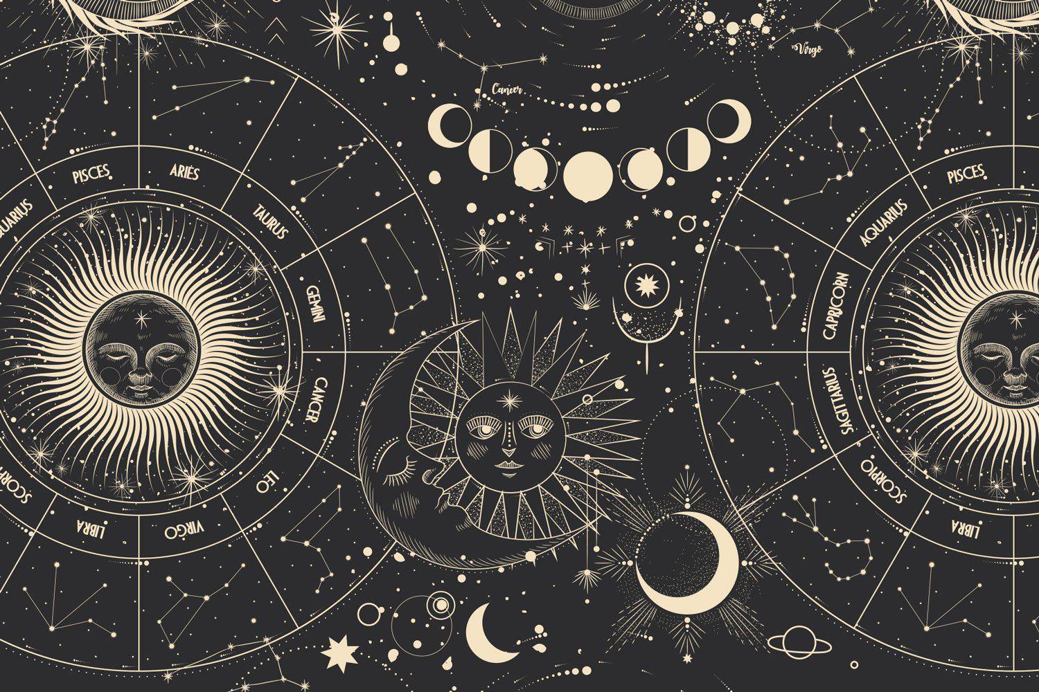 Dark Moon Phases Wall Mural | Astrology Wallpaper | Eazywallz