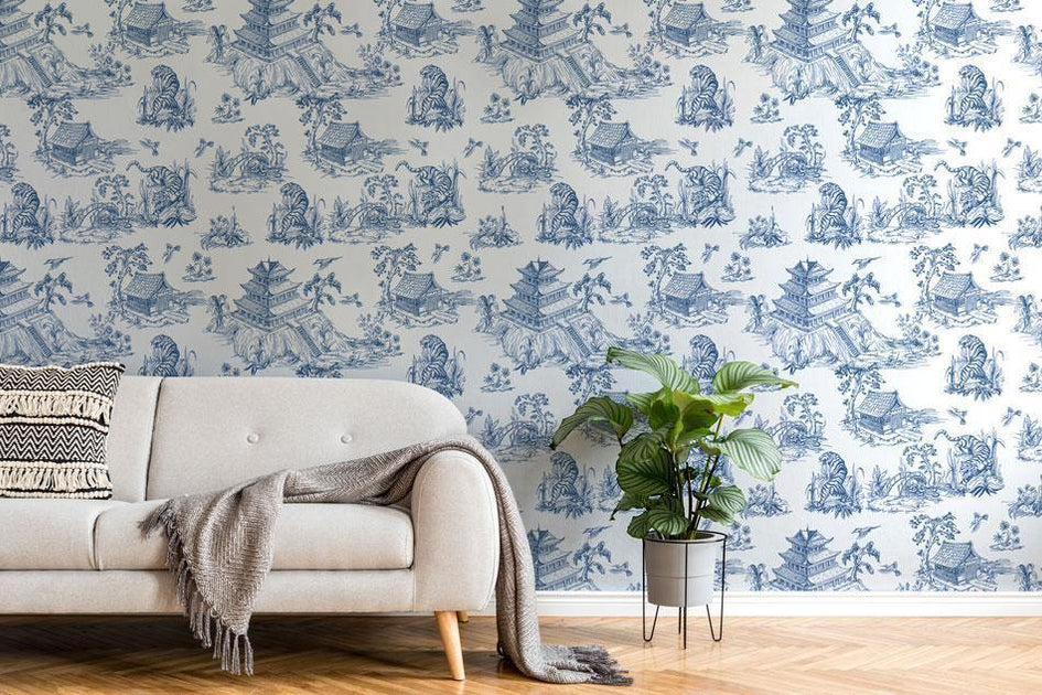 Hand Drawn Chinoiserie Style Wallpaper | Removable Wallpaper | Eazywallz