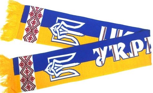 Knit Scarf with Flag Stripes, Embroidery and Tryzub Design