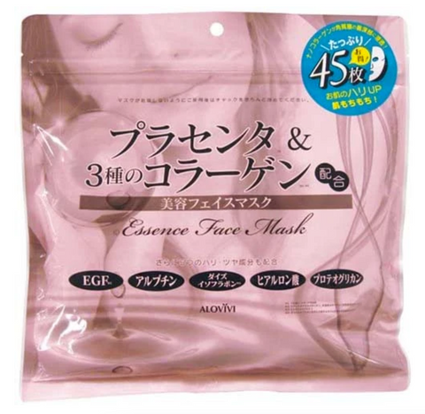 Goodsania ALOVIVI Placenta & 3 Types of Collagen Beauty Essence Face Mask 45 Sheets Japan Moisturizing Skincare