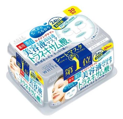 Goodsania Japan KOSE Clear Turn Essence Mask (Tranexamic Acid) 30 Sheets, Japan Beauty Skin Care Whitening Face Pack Sheets