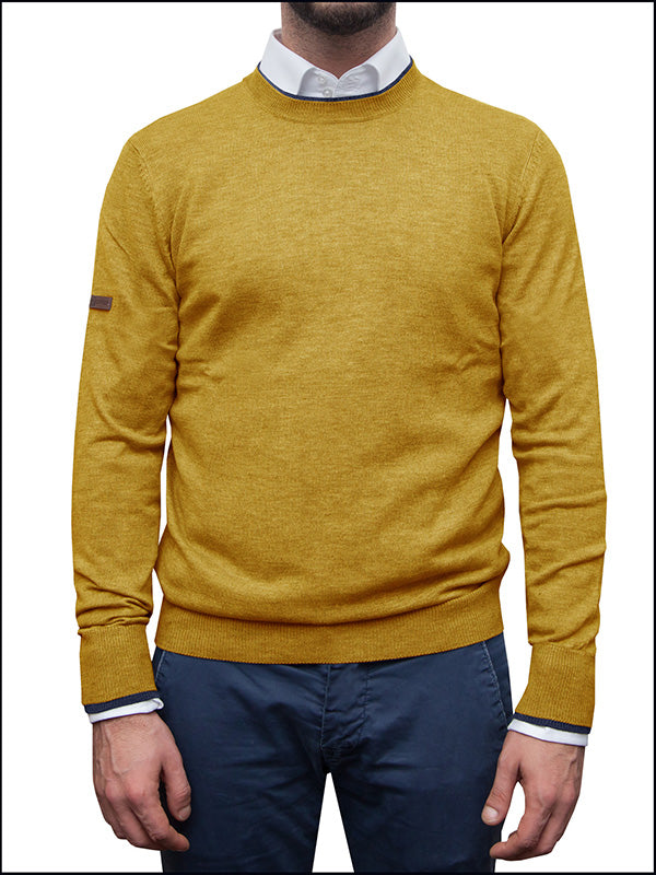 Men's Mustard Yellow Round Neck Jumper | Italian – 7camicie shirts