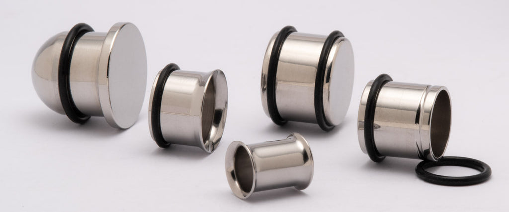 steel plugs and tunnels available in double flare, single flare, and no flare