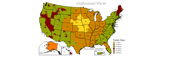 UPS map of ground service shipping times