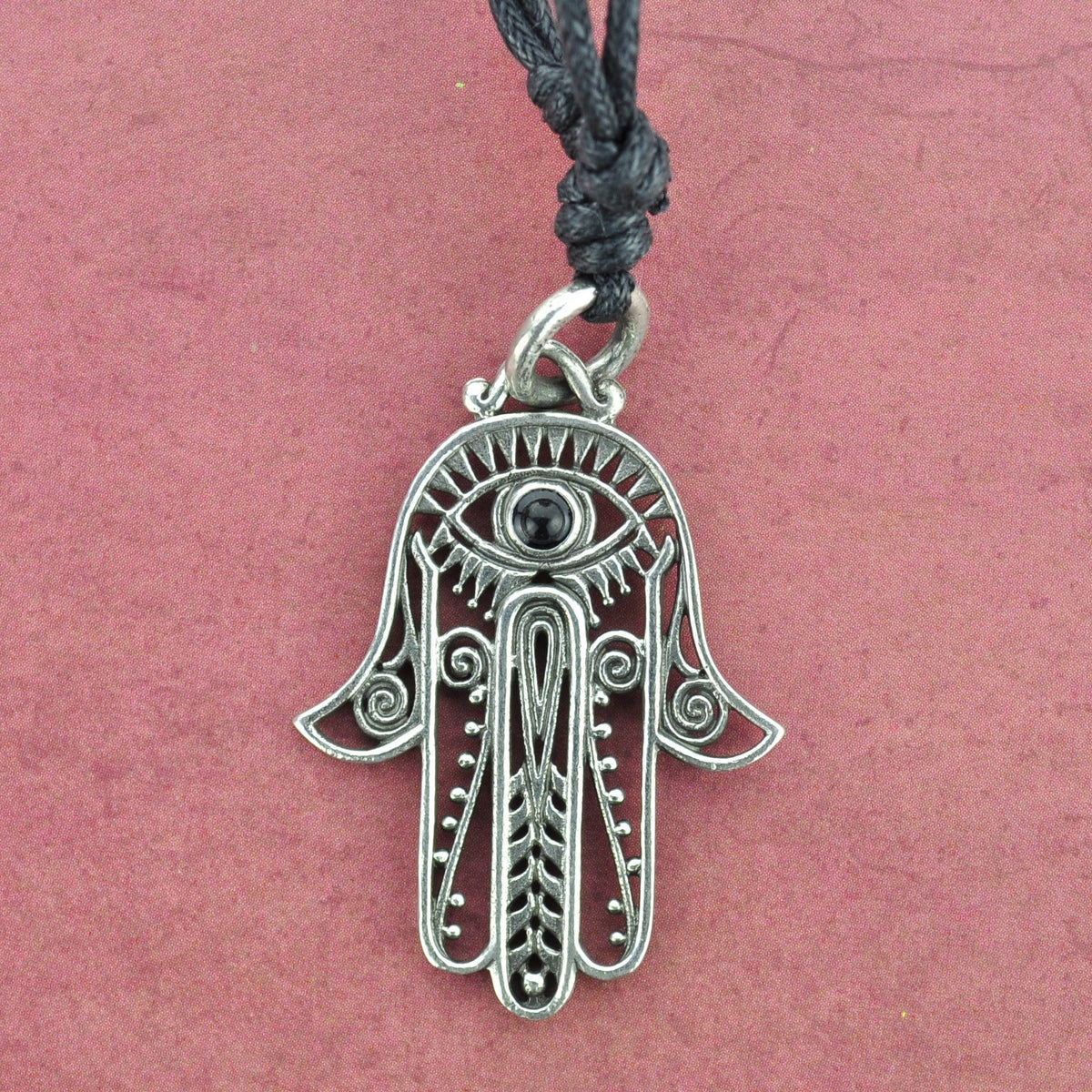 Hamsa White Brass Necklace with Turquoise/Onyx Eye – Arctic Buffalo