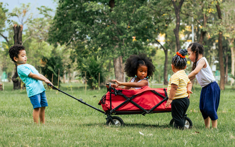 kids in wagon outside