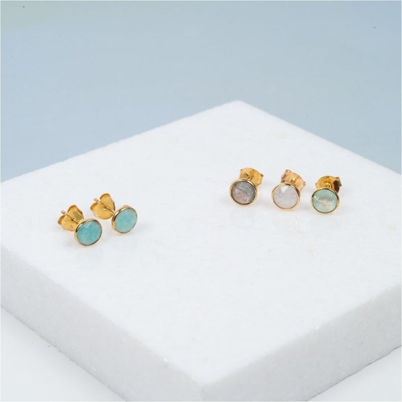 Earrings - Savanne Gold Vermeil & Aqua Chalcedony Stud Earrings