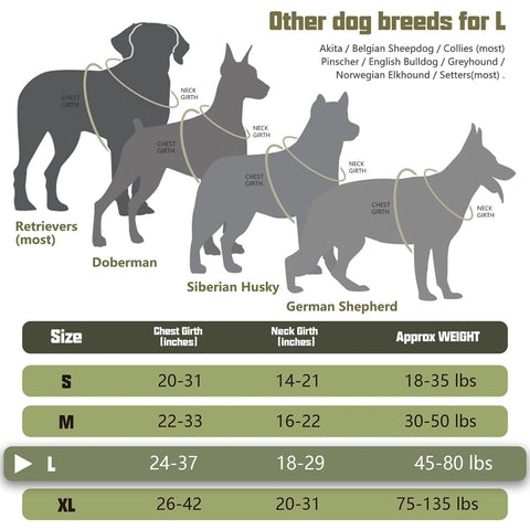 green dog harness size chart