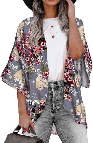 Haute Edition Women's Lightweight Summer Kimono Cardigan Cover Up in Leopard and Floral
