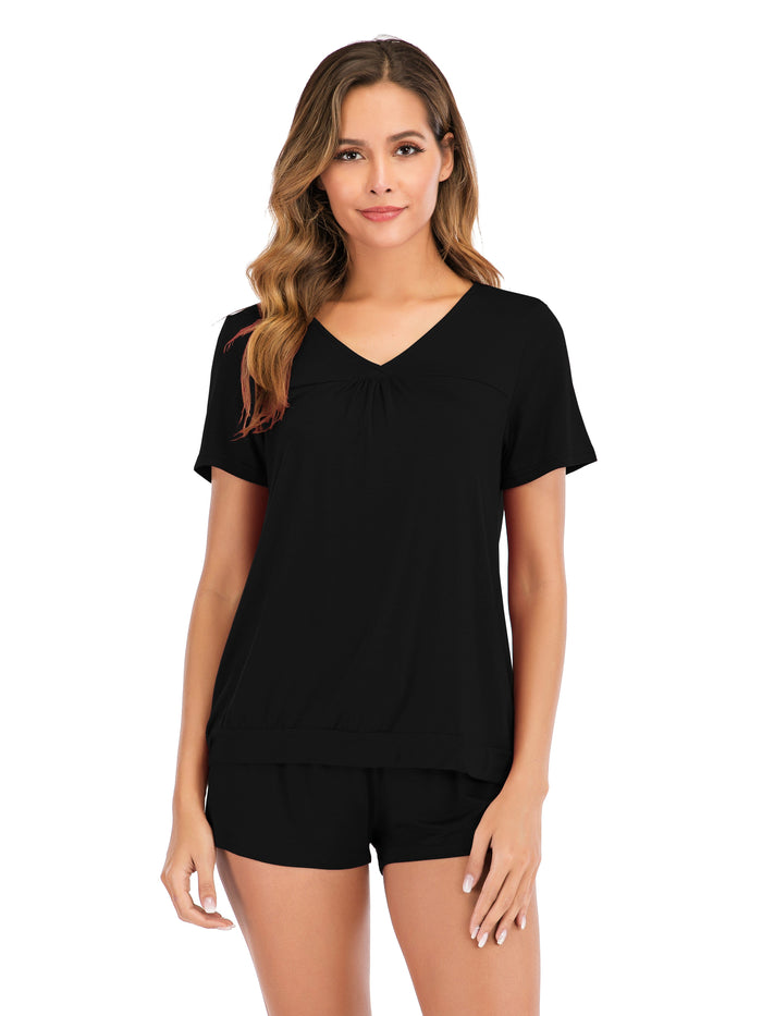 Crew neck t-shirt biker shorts set (Black) – S. Nicole Collections