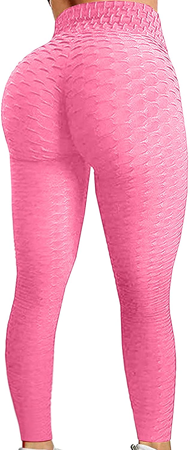 Yuiboo Hot Pink Solid Color Pure Plain Butt Lifting Yoga Pants for