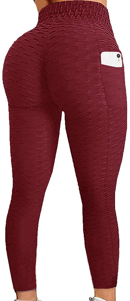 leggings size small for Women Scrunch Bum Pockets Burgundy new