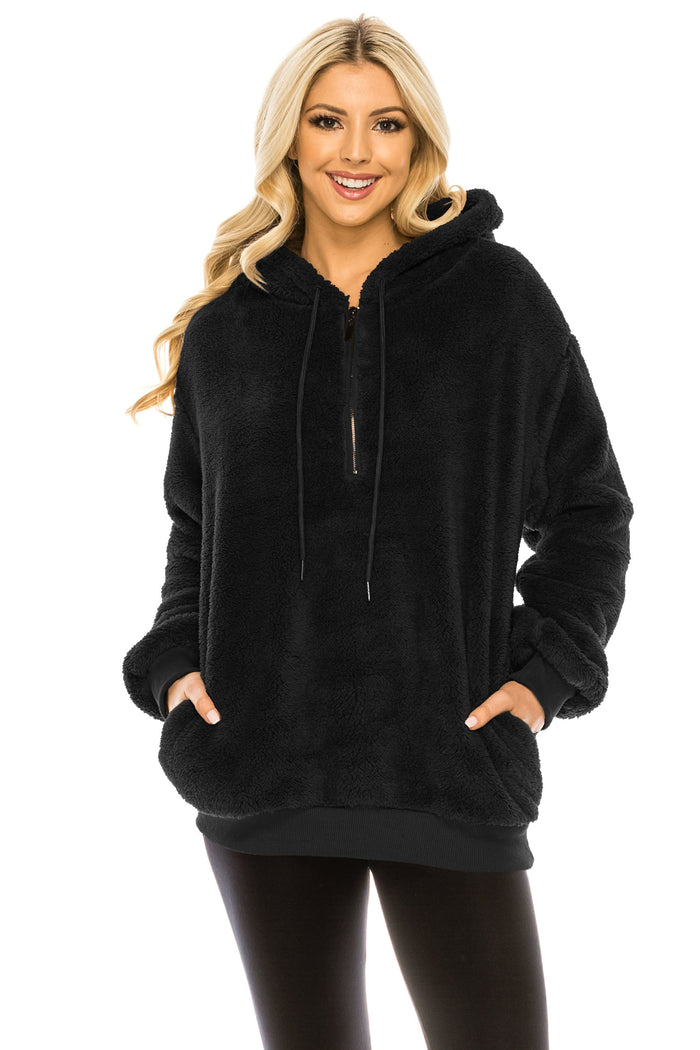 Yyeselk Women's Fuzzy Hoodies Sport Pullover Hoodie Solid Color