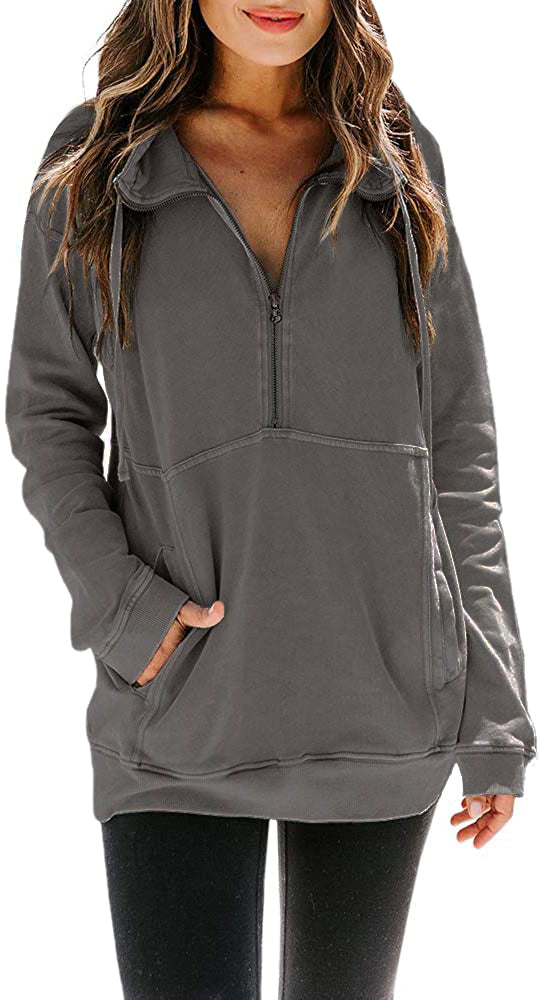 Haute Edition Women's Tunic Long Length Full Zip Hooded Sweatshirt Hoo