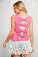 Hot Pink Lace Back Bow Detail Blouse