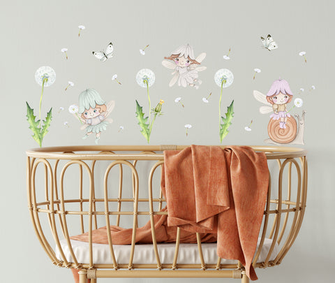Fairytale flower fairies and dandelions - small wall stickers.