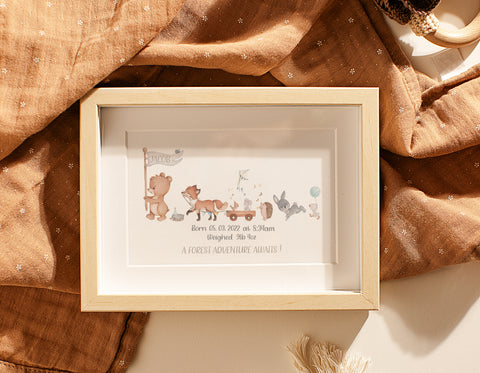 Forest animals - personalized birth stats print for a child.