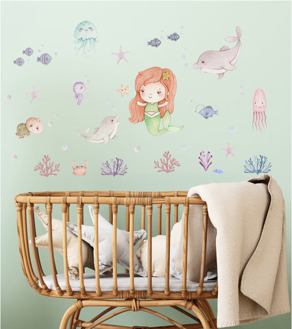 Little mermaid - kid's room wall stickers. Fish and ocean.