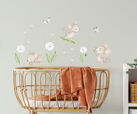 Little mice and dandelions - baby's room small wall decals.