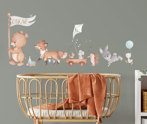 Woodland animals - wall decals for baby nursery. The bear, fox and hare.