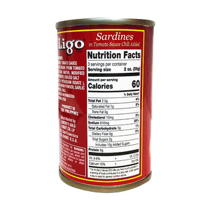 Back graphic image of Ligo Sardines In Tomato Chili Sauce 5.5oz