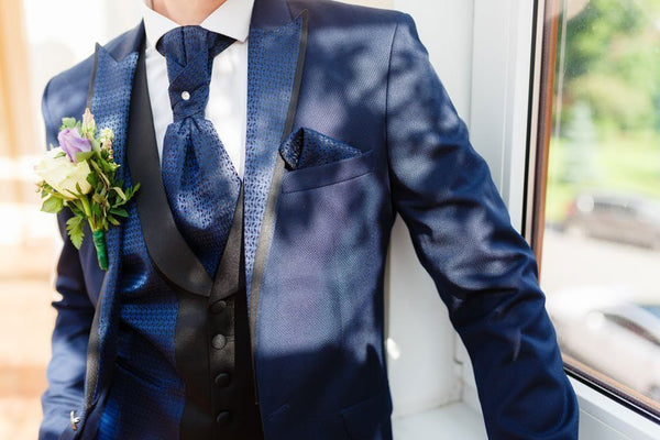 Groom Wearing Wedding Cravat Ruched Tie