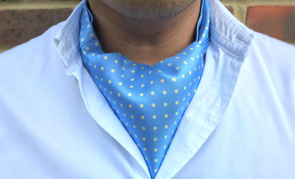 Alessio Blue and Yellow Polka Dot Printed Silk Cravat