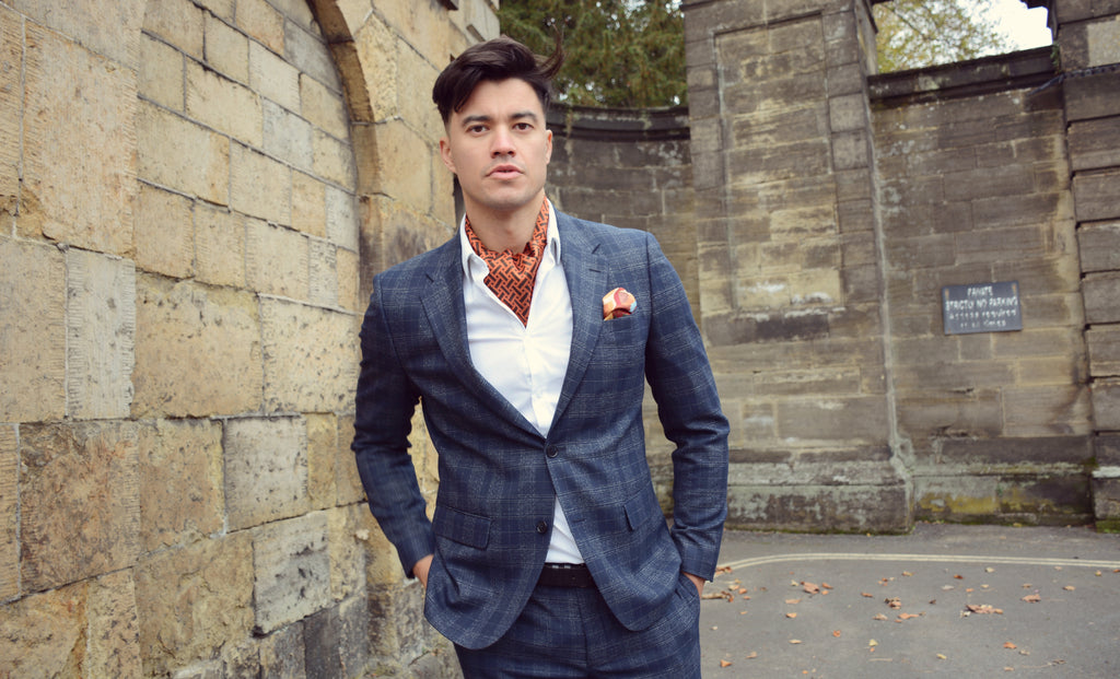 Alexander brown orange lattice pattern silk cravat