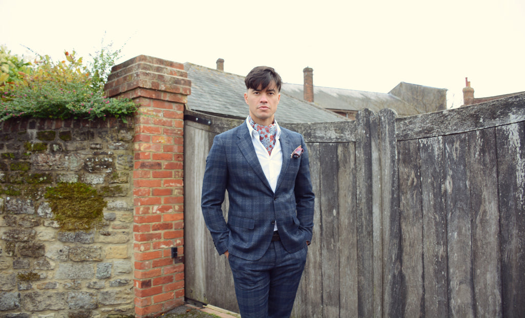 Arbor Grey Red Orange Floral Silk Cravat