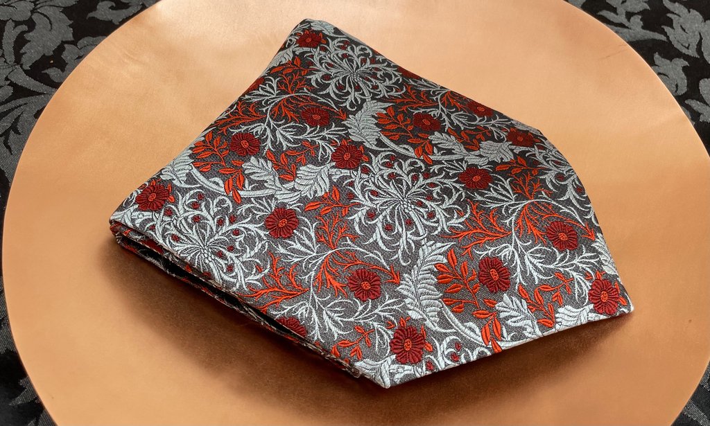 Arbor grey orange red floral silk cravat