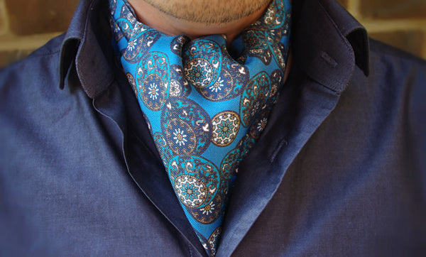 Bohai Blue Bronze Oriental Pattern Silk Cravat for Men